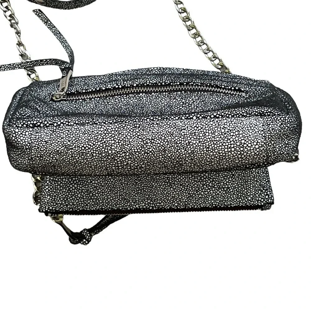 Sorial Black and White Pebbled/Dot Shimmer Crossbody Silver Chain Strap - Picture 6 of 13